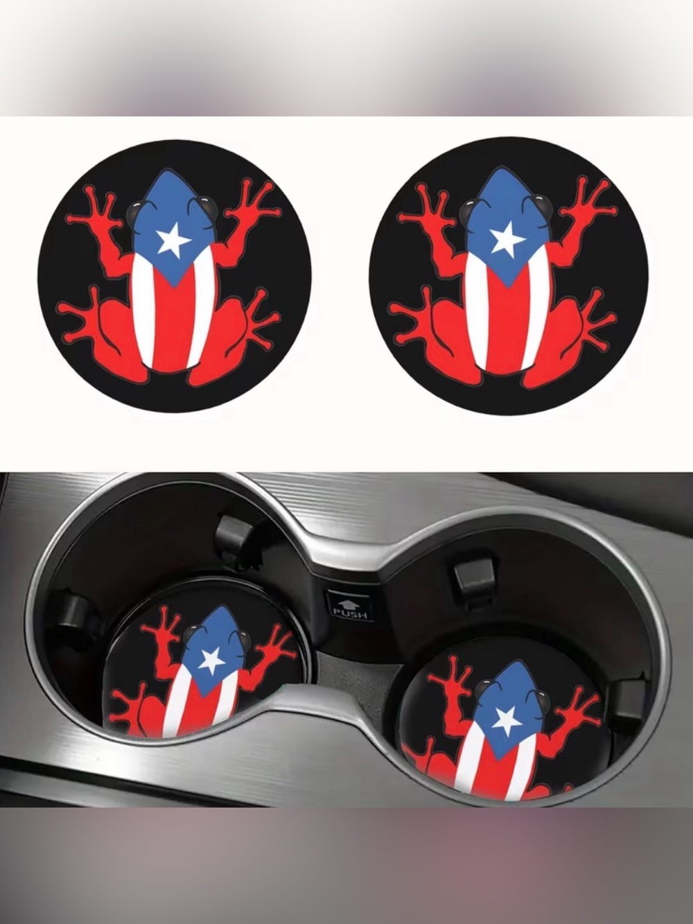 Set of 2 Puerto Rico Flag Coqui Car Cup Coasters NIP - Picture 4 of 5
